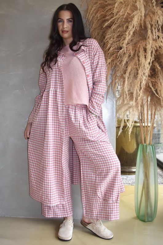 Annie Gingham Peter Pan Frock Coat Soft Coral